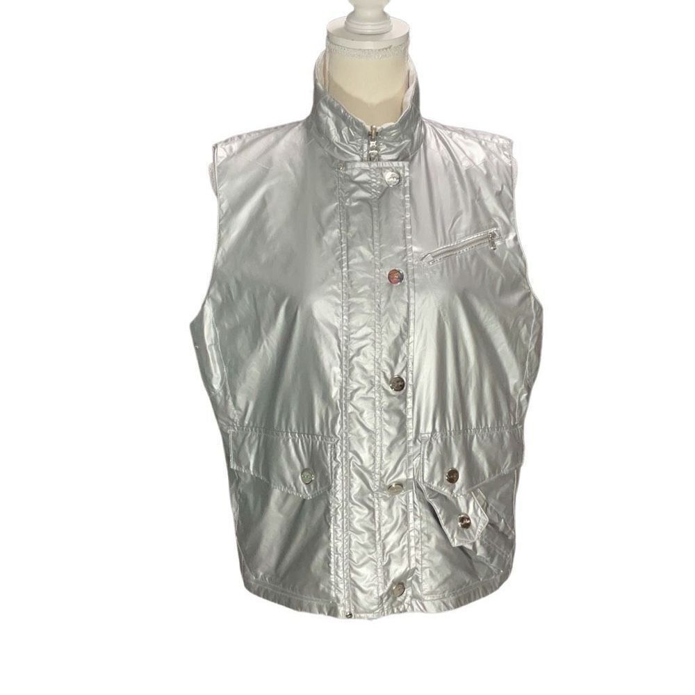 Lauren Ralph Lauren Metallic Silver Reversible White Zip Up Sleeveless Vest Sz L